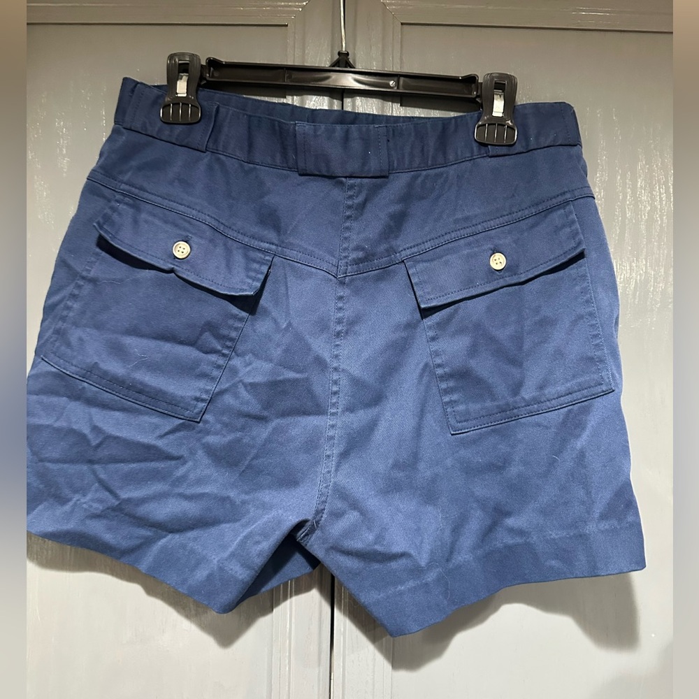 Land's End Chino Shorts Mens 34 Traditional Fit Blue Stretch Fabric Flat Front